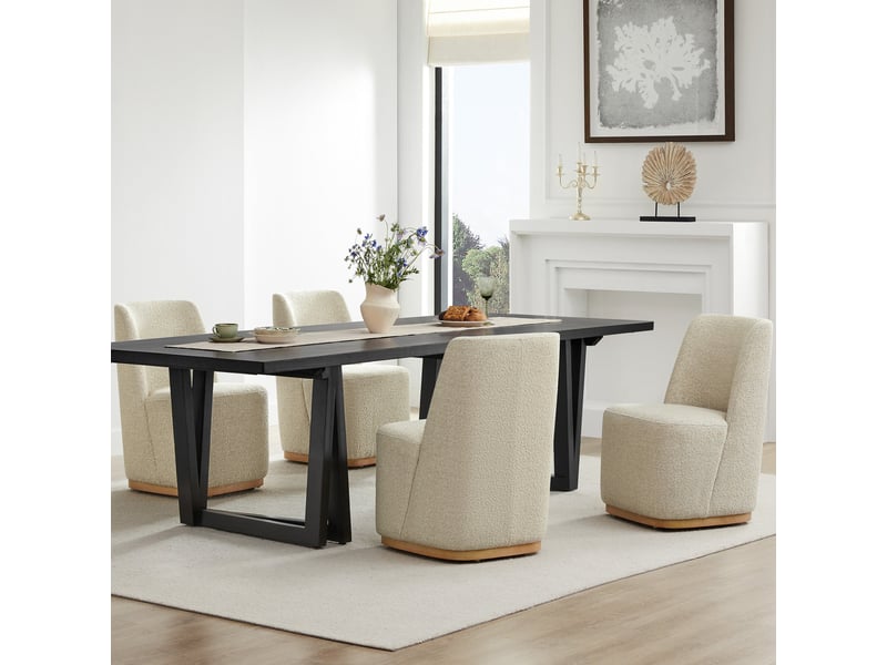 Lot de 4 chaises de salle à manger rembourrées à roulettes chita, chaises modernes en tissu certifié fsc, fausse angora pour salle de lecture, salle d'attente, cuisine-beige - Conforama C