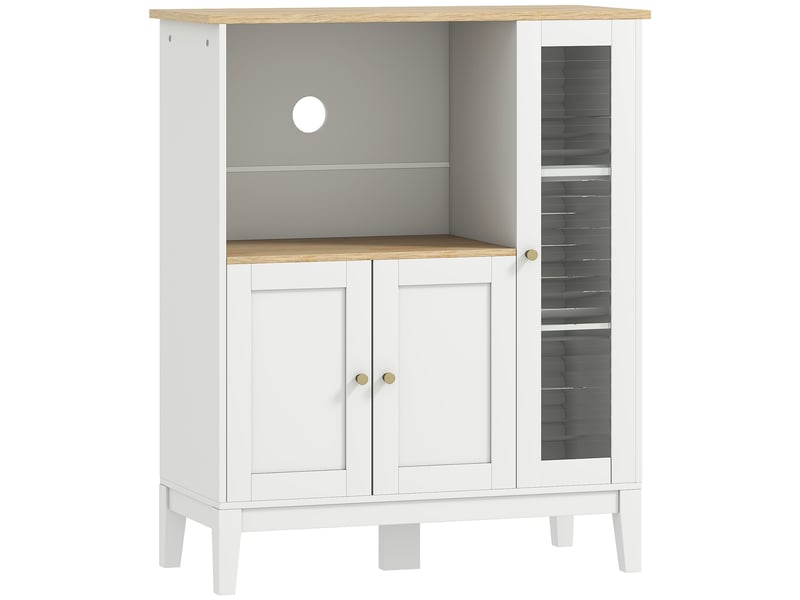  Meuble armoire micro-ondes pour cuisine avec 1 niche, 3 passe-câbles portes 80 x 35 x 97 cm blanc et aspect bois  - Conforama B