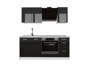 Vicco cuisine, noir haute brillanceblanc, 180cm sans plan de travail