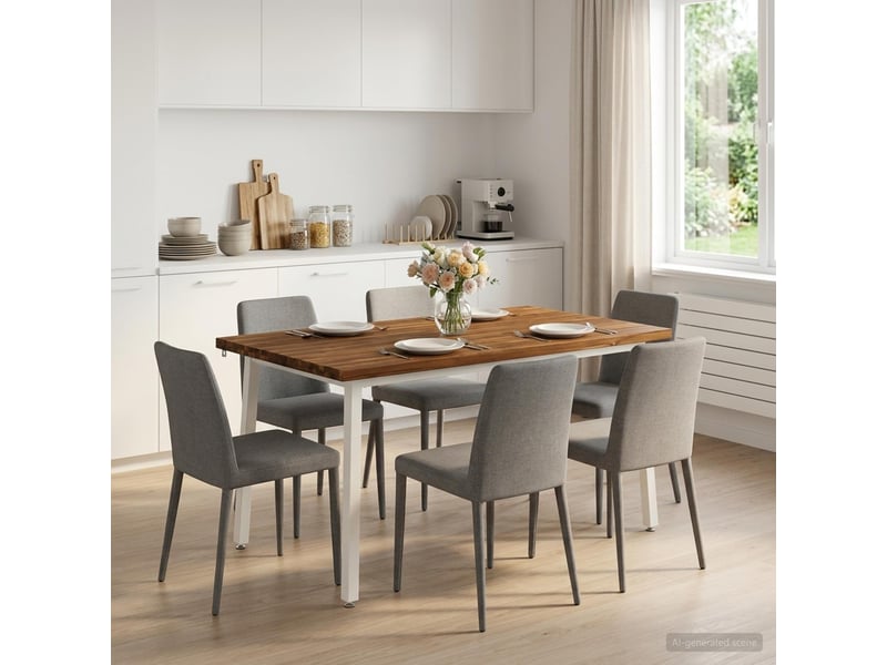  Table à manger moderne 140x80x75 cm bois d'acacia massif naturel et blanc shl61677  - Conforama B