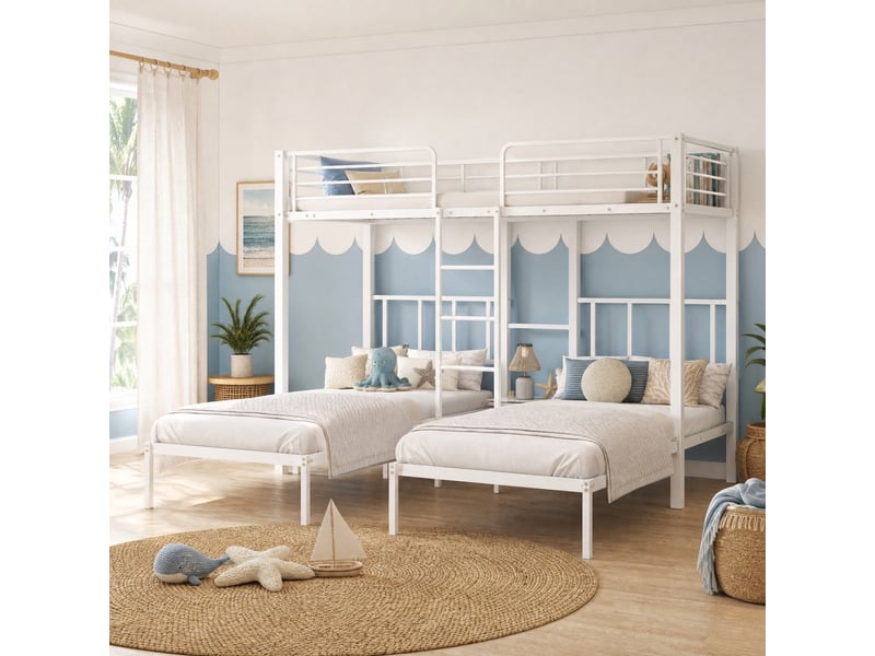  Lit superposé triple 3 couchages 90x200 cm en métal blanc  - Conforama B