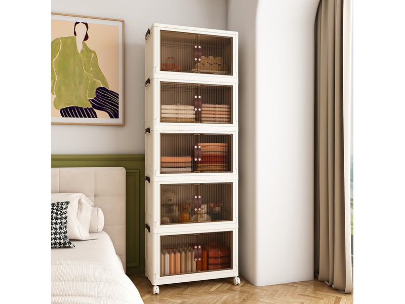  Armoire de rangement pliable,53x30x156 cm,5 niveaux,polypropylène,blanc  - Conforama C