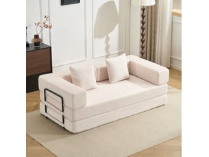 Canapé droit compressé convertible <strong>MODENVIE</strong> <strong></strong> 2 places Velours côtelé blanc