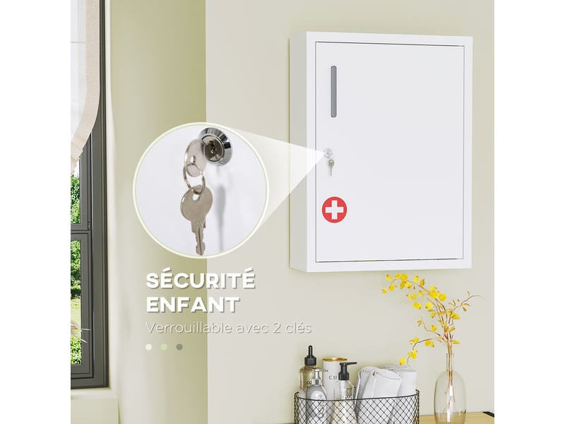 Armoire à pharmacie 2 étagères 3 niveaux avec porte verrouillable 2 clés blanc 40 x 15 x 53,5 cm - Conforama D