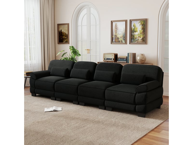 Canapé modulable,336x88,5x94 cm,4 places,velours côtelé,noir - Conforama B