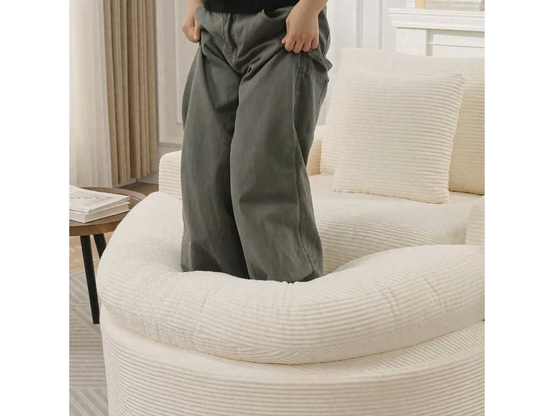  Canapé droit, fauteuil sans armature avec pouf, compartiment de rangement et porte-gobelets, 63 x 136 x 156 cm, beige  - Conforama E