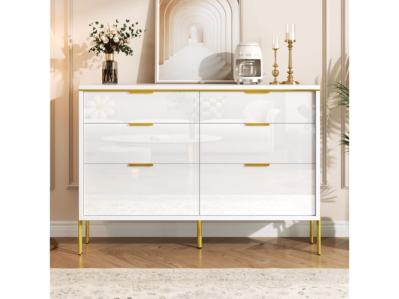  Commode 6 tiroir(s) 0 niche(s) coloris blanc largeur 120 cm panneau de particules commode blanc - Conforama B
