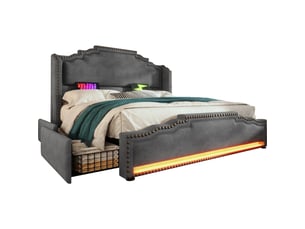Lit avec rangement 160x200 cm <strong>OKMYHOME</strong>  <strong></strong> coloris gris