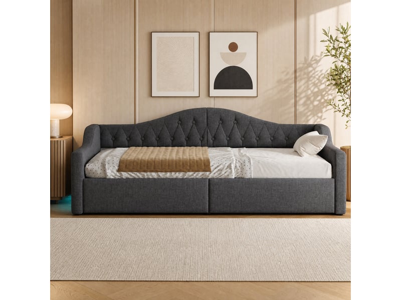  Lit banquette 90x200 cm rembourré avec rangement et led 7 couleurs, gris  - Conforama D