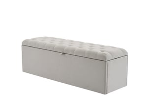 Banc coffre capitonné 141 x 41,5 x 42 cm gris clair en lin, rangement pour chambre et pied de lit