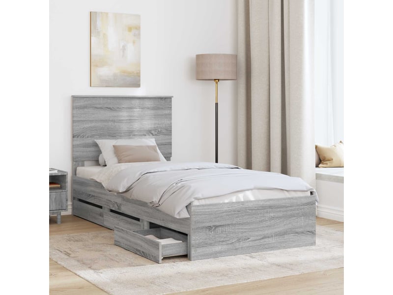  Lit simple- lit adulte -  cadre de lit gris sonoma 100 x 200 cm bois ingénierie  - Conforama B