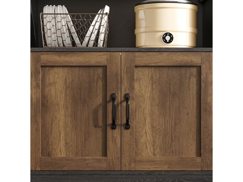  Buffet de cuisine haut 110x40x180 cm, meuble rangement 6 portes 1 tiroir, mdf naturel et noir  - Conforama D