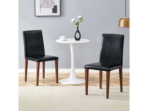 Chaises de salle à manger design 2 pièces en pu noir aspect noyer, pieds métal finition noyer, style européen chic moderne