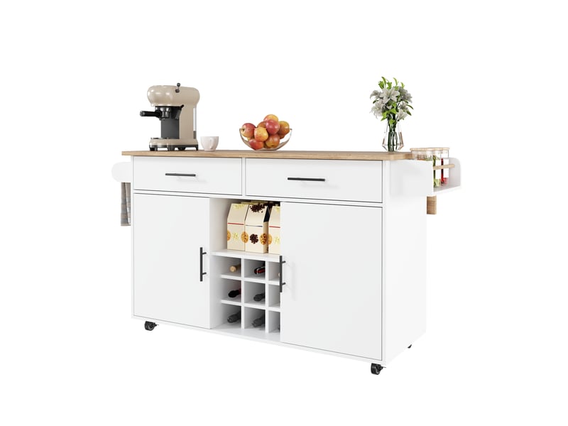 Desserte de cuisine 2 tiroirs plateau rabattable sur roues pour cuisine 120×45×84 cm - Conforama C