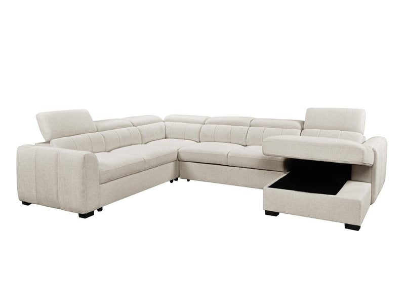 Canapé panoramique convertible avec coffre en tissu bouclette beige najah - angle droit KF8047-2A2M-BEI - Conforama D