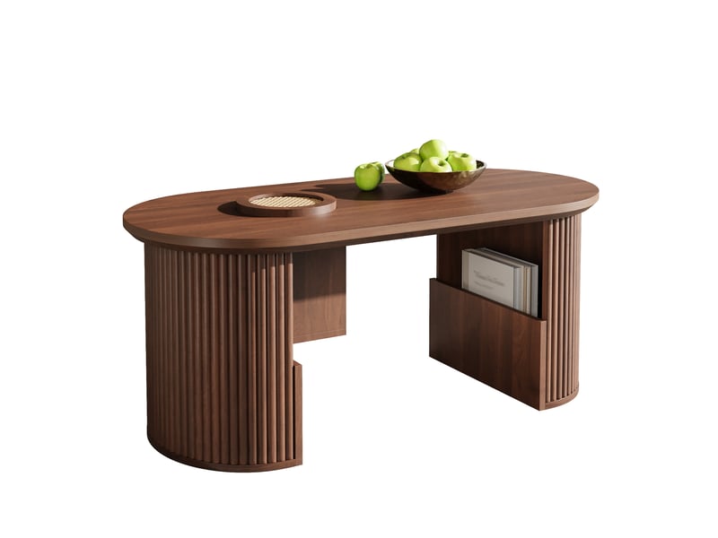  Table basse ovale avec niches de rangement et étagères ouvertes, design rétro, pour salon, 105 × 50 × 46,5 cm  - Conforama A