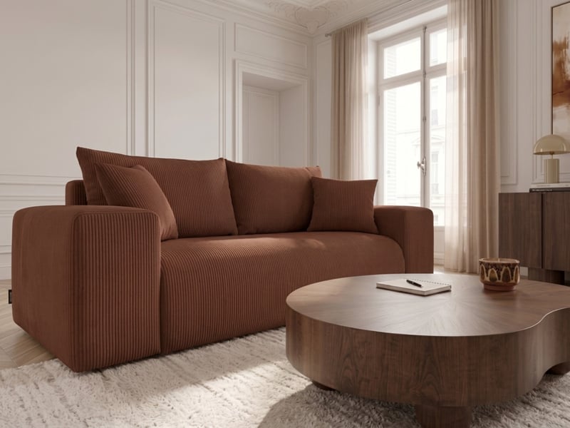 Bobochic canapé droit convertible ouverture express voltaire tissu velours côtelé orange 140x200 VOLTAIRE - Conforama D