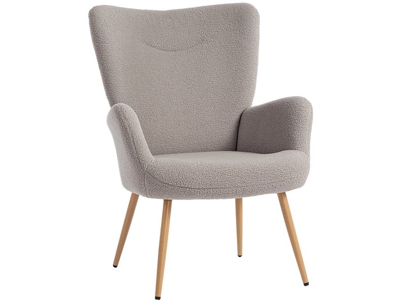 Fauteuil de salon, fauteuil d'appoint rembourré, tissu bouclette, 74x71x97.5cm, gris - Conforama A