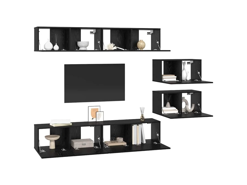  Ensemble meuble tv - banc tv - meuble de rangement 6 pcs chêne noir bois d'ingénierie  - Conforama C
