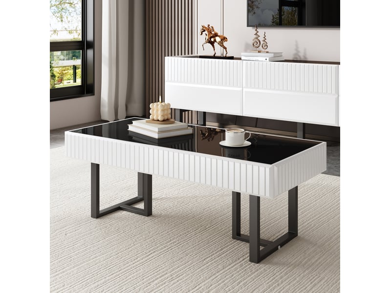  Ensemble meuble tv et table basse modenvie avec rangement noir et blanc 170 x 35 x 47 cm et 110 x 50,5 x 41 cm  - Conforama E