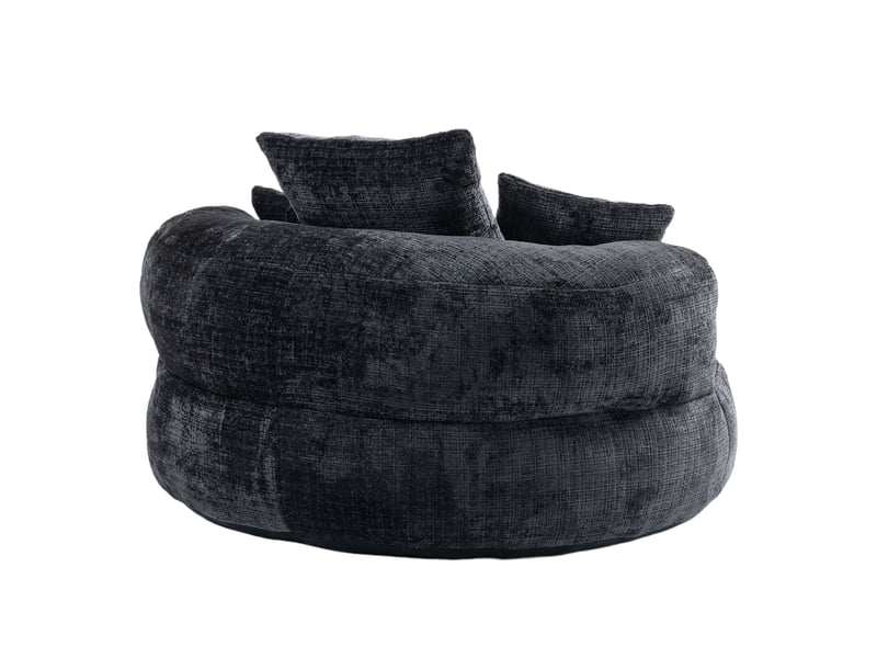Fauteuil poire lounge chenille noir avec coussins confort intérieur extérieur - Conforama E