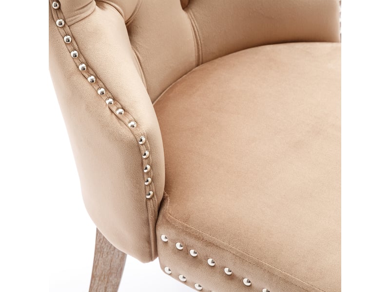 Lot de 6 chaises de salle à manger velours brun, dossier à moulures, pieds en bois massif, style élégant moderne  - Conforama E