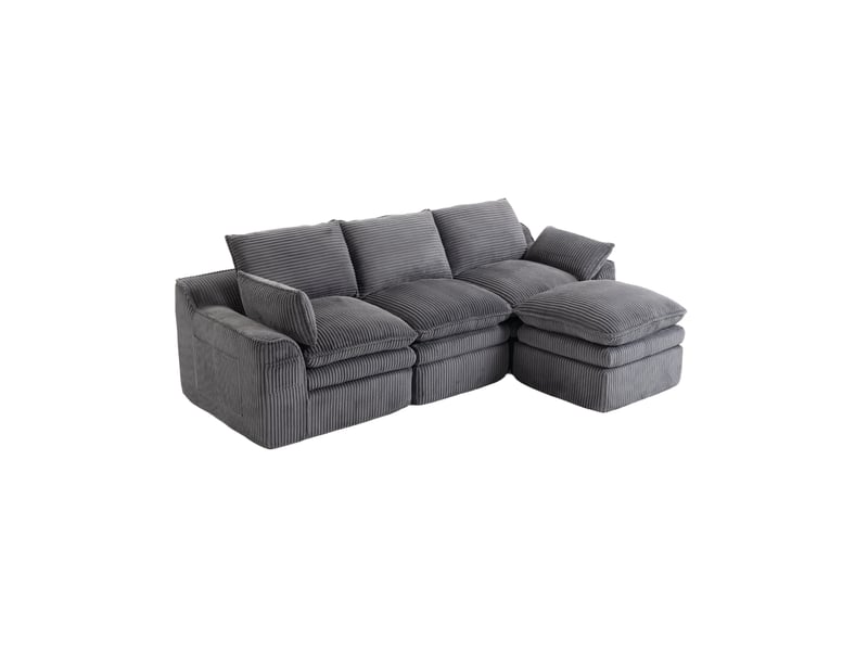  Canapé 3 places modulaire avec pouf en velours côtelé gris foncé  - Conforama A