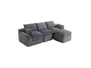 Canapé 3 places modulaire avec pouf en velours côtelé gris foncé