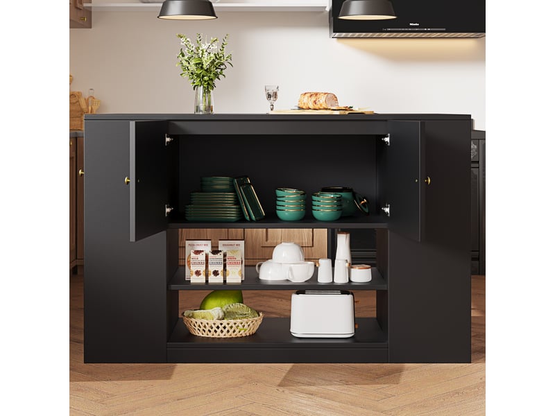  Ilot de cuisine 3 portes 2 tiroirs coloris noir Îlot de cuisine noir - Conforama B
