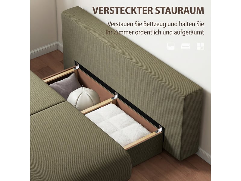  Canapé-lit 3 places convertible avec coffre velours côtelé vert foncé 188 x 100 x 84 cm  - Conforama E