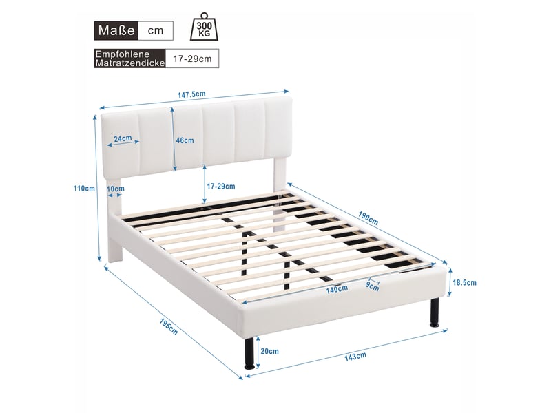  Lit double 140x190 en tissu sherpa beige avec sommier à lattes et pieds en métal robustes  - Conforama C