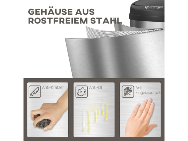  Poubelle à capteur 50 l en inox, sans contact, fermeture douce, argentée, cuisine et bureau  - Conforama E