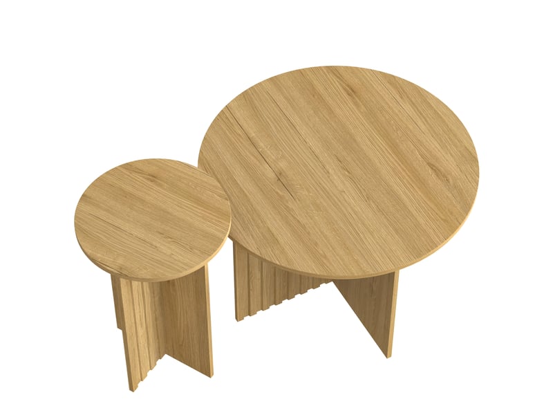  Table basse gigogne bois lot de 2 tables basses rondes design scandinave moderne mdf naturel  - Conforama E