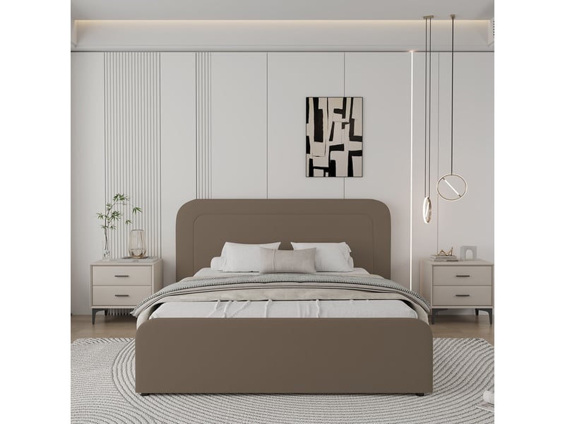  Lit avec coffre de rangement 140x190cm en velours marron boise  - Conforama D