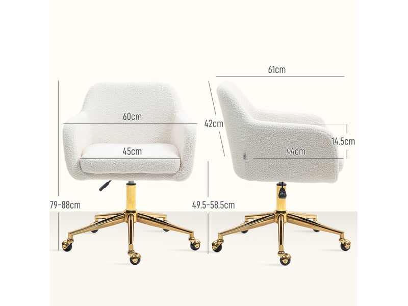  Fauteuil de bureau réglable 60x61x79-88 cm en polyester blanc crème  - Conforama C