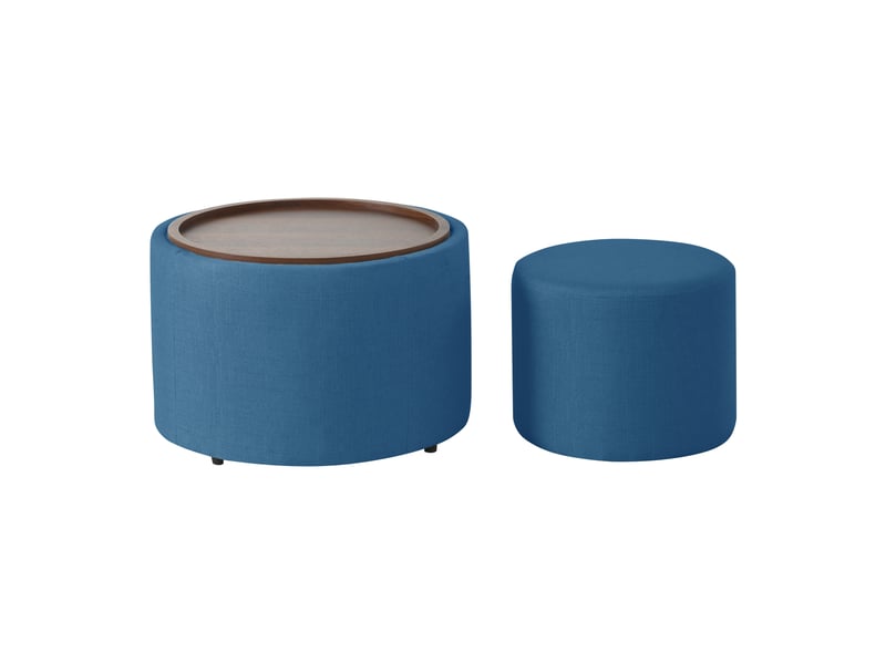  Lot de 2 poufs gigognes ball &amp; cast, bleu, rangement et plateau bois, 58 cm  - Conforama A