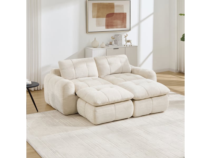Canapé panoramique modulable 2 places en chenille beige – 194 x 160 x 68 cm Fay Lum - Conforama D
