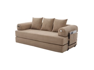 Canapé modulable modenvie 3 places en velours côtelé kaki avec structure en métal, 3 coussins et poche latérale, 200 x 94 x 67 cm