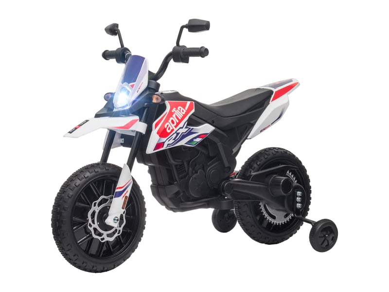  Moto électrique pour enfants de 37 à 96 mois, équipée de deux moteurs 12 v, de roues amovibles et supportant jusqu'à 30 kg. Couleur : blanche.  - Conforama B