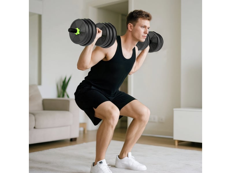  Kit d'haltères réglables 25 kg, set d'haltères multifonction 3 en 1 avec barre pour entraînement à domicile  - Conforama B