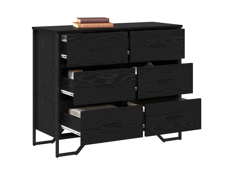  Commode chambre adulte, armoire à tiroirs 6-tiroir chêne noir 91x35,5x74,5 cm  - Conforama C