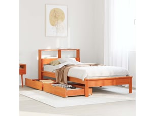 Lit adulte, lit simple, lit bibliothèque sans matelas marron 100x200cm pin massif cf17934