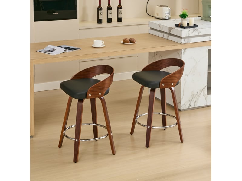 Tabouret de bar pivotant assise rembourrée dossier bois noir cravdom - Conforama D