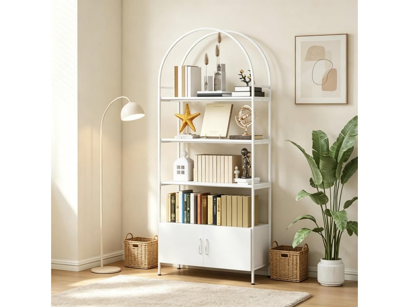  Bibliothèque arquée 4 niveaux avec armoire à double porte, rangement pour salon et bureau  - Conforama B