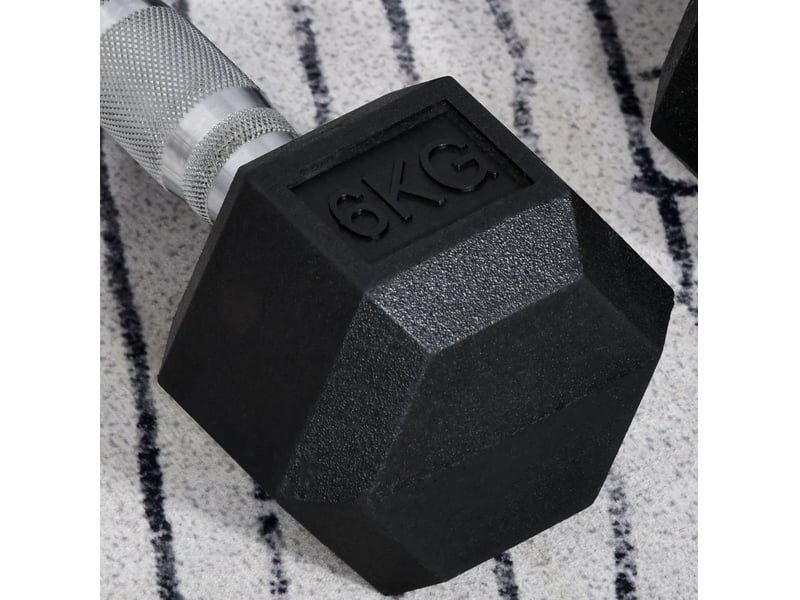  Haltères hexagonaux 2 x 6 kg – noir – fonte revêtue de caoutchouc et poignées moletées antidérapantes  - Conforama D