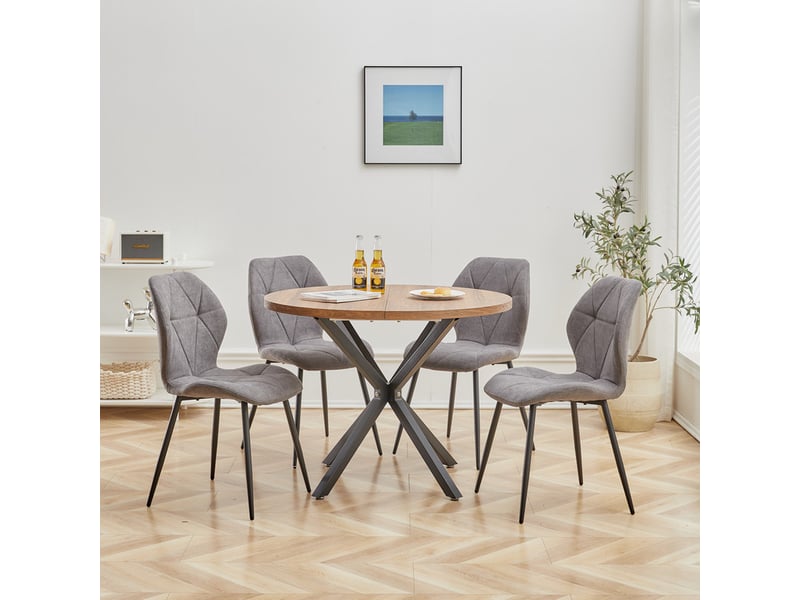  Lot de 4 chaises - chaise de salle à manger vintage en forme de diamant - chaise en lin - pieds en métal(gris foncé) Grand-house - Conforama C