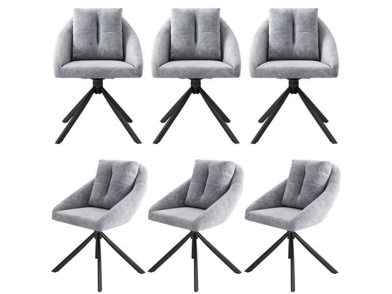  Chaises de salle à manger lot de 6 pivotantes 360°  - dossier ergonomique, structure métal, velours gris  - Conforama A