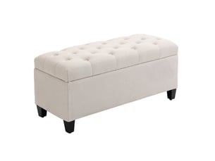 Banc de rangement 100 x 40 x 44 cm, blanc crème, polyester aspect lin, assise rembourrée avec coffre intérieur