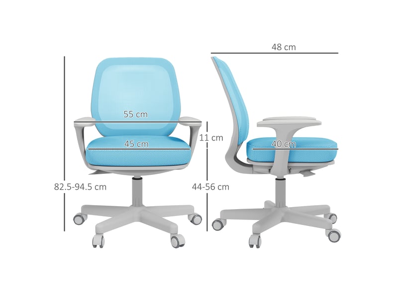  Fauteuil de bureau ergonomique inclinable à hauteur réglable et 5 roulettes, 55 x 48 x 82,5-94,5 cm, bleu  - Conforama E