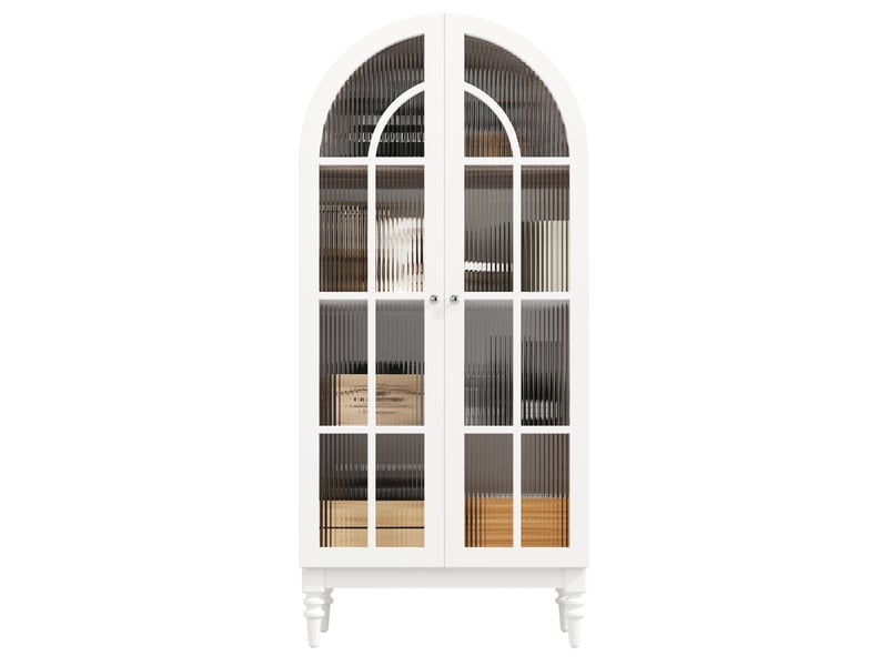 Meuble de cuisine muvano, armoire vitrine avec portes doubles en verre strié, blanche, 165 cm - Conforama A